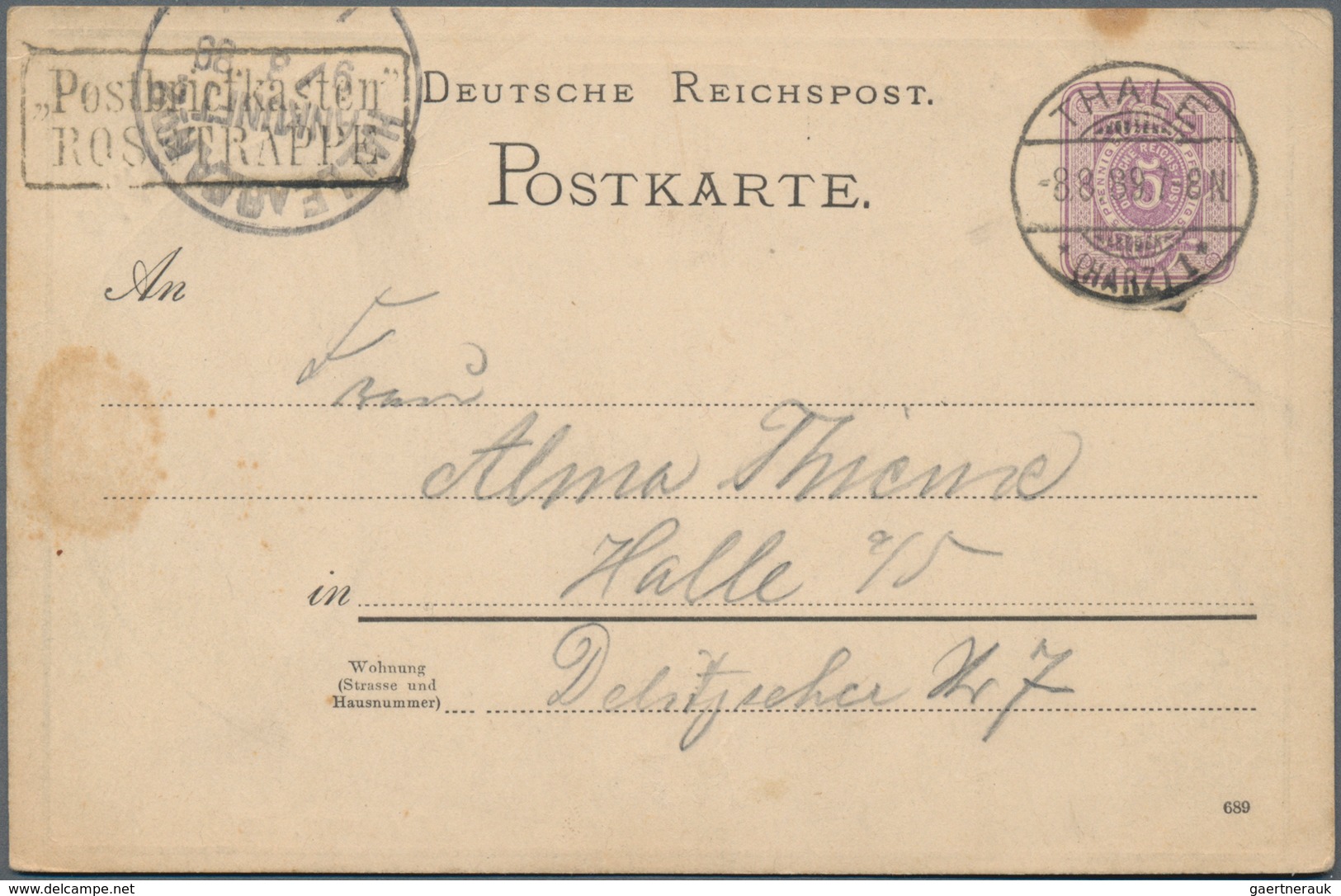 Ansichtskarten: Vorläufer: 1889, ROSSTRAPPE, Vorläuferkarte 5 Pf Lila Als Privatganzsache Mit Stegst - Unclassified