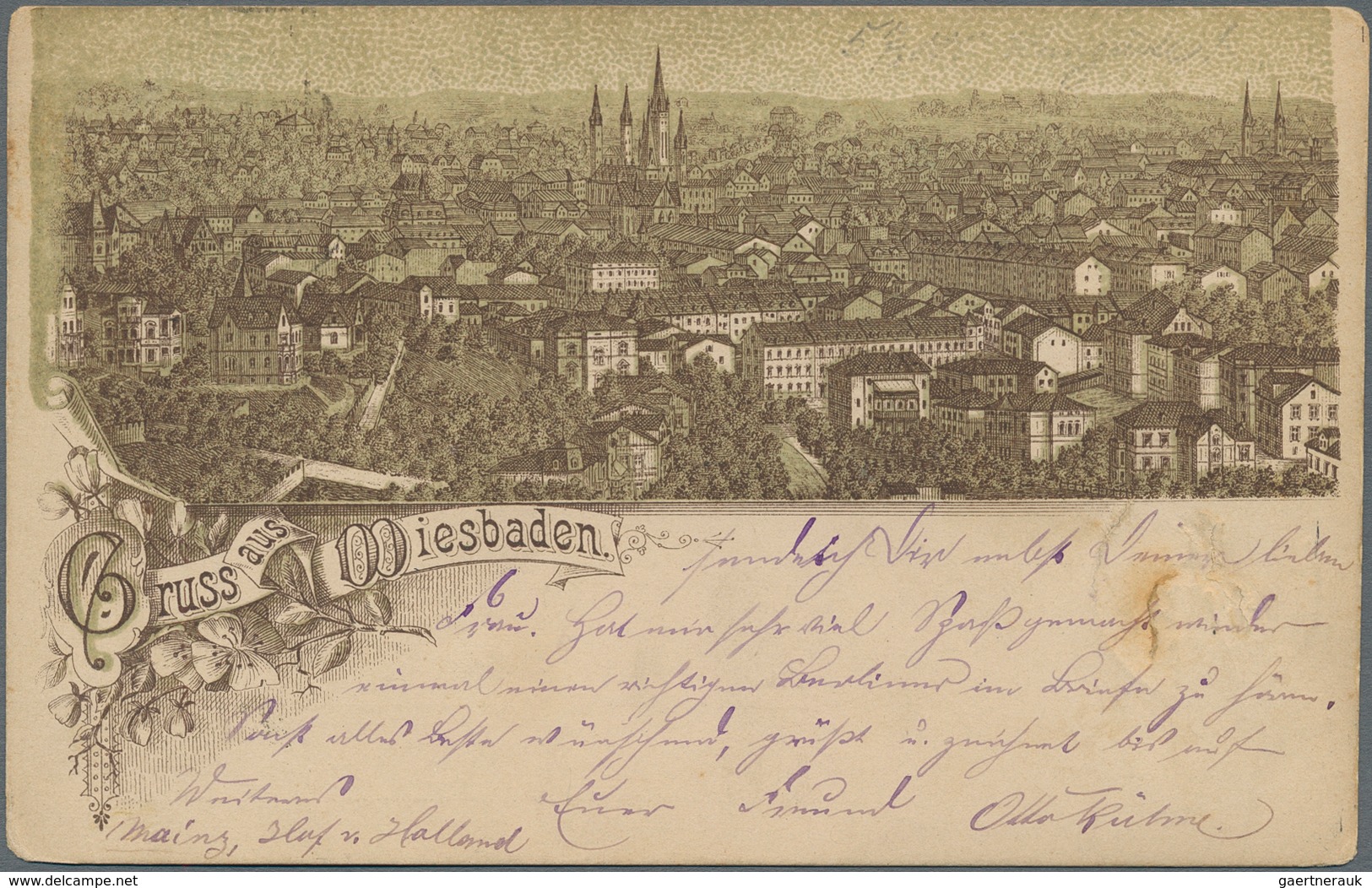 Ansichtskarten: Vorläufer: 1889, WIESBADEN, Vorläuferkarte 5 Pf. Lila Mit Bahnpoststempel CÖLN - FRA - Non Classés