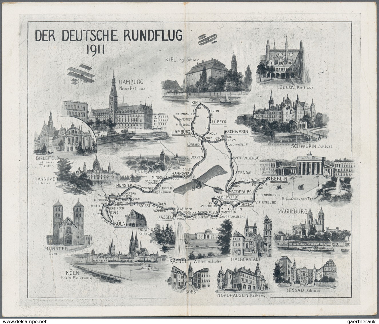 Ansichtskarten: Motive / Thematics: FLUG, 1911, DEUTSCHER RUNDFLUG, Seltene Klappkarte Mit Streckenf - Andere & Zonder Classificatie