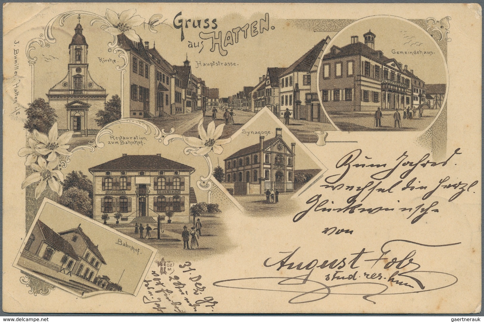 Ansichtskarten: Motive / Thematics: JUDAIKA / SYNAGOGEN, Mehrbild-Lithographie Aus Hatten Im Elsass - Autres & Non Classés