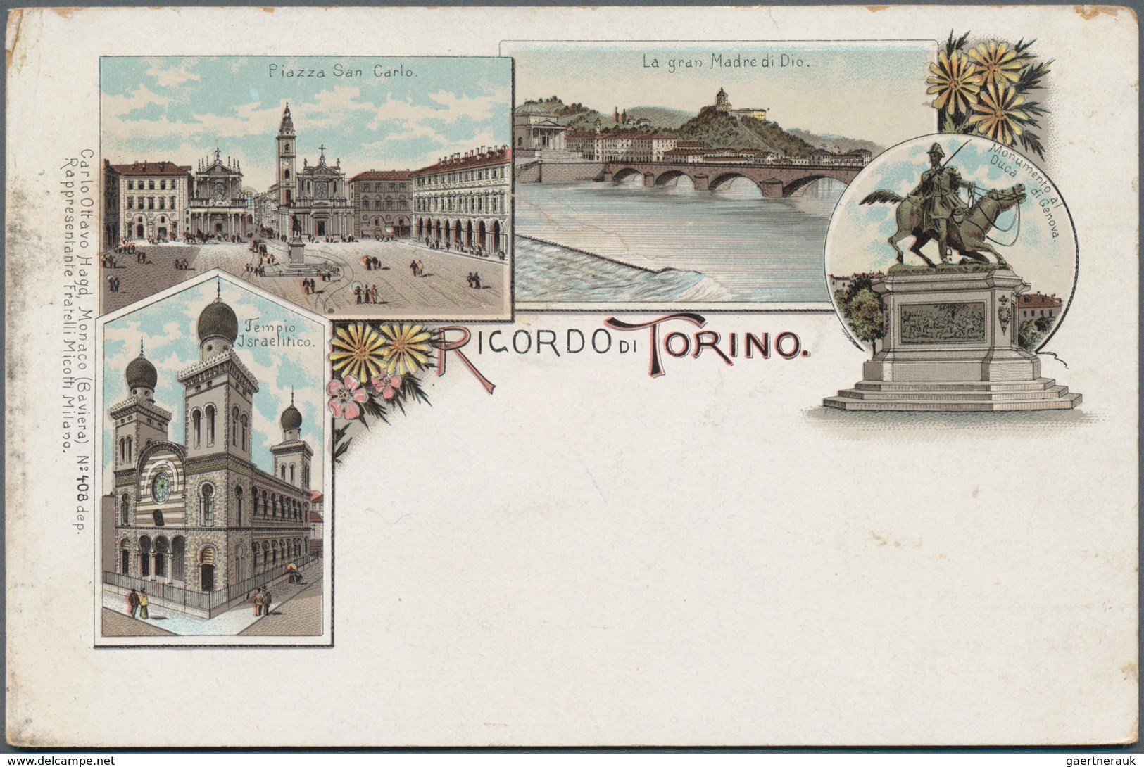 Ansichtskarten: Motive / Thematics: JUDAIKA, "Ricordo Di Torino" Turin Italien, Prachtvolle Kolorier - Andere & Zonder Classificatie
