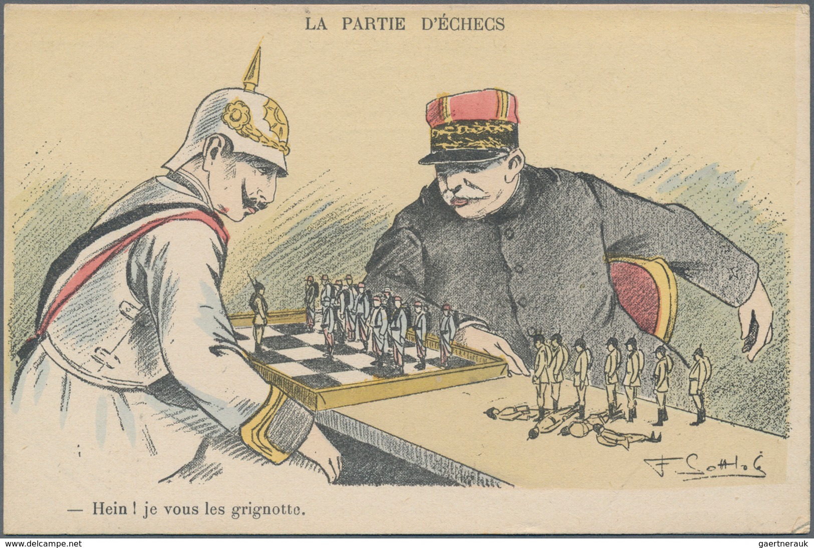 Ansichtskarten: Motive / Thematics: SCHACH, Französische Karikatur 1. Weltkrieg, Kolorierte "Anti-De - Sonstige & Ohne Zuordnung