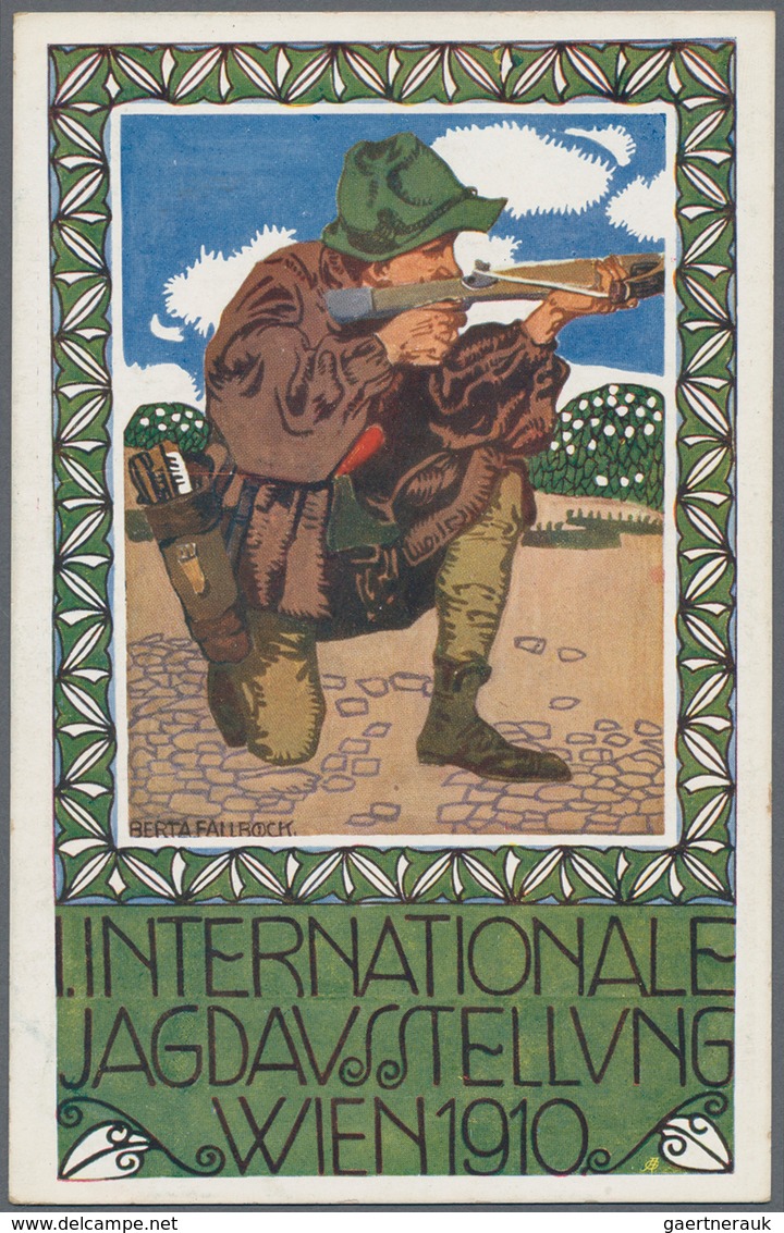 Ansichtskarten: Österreich: WIEN, "1. Inernationale Jagdausstellung Wien 1910", Drei Sehr Dekorative - Andere & Zonder Classificatie
