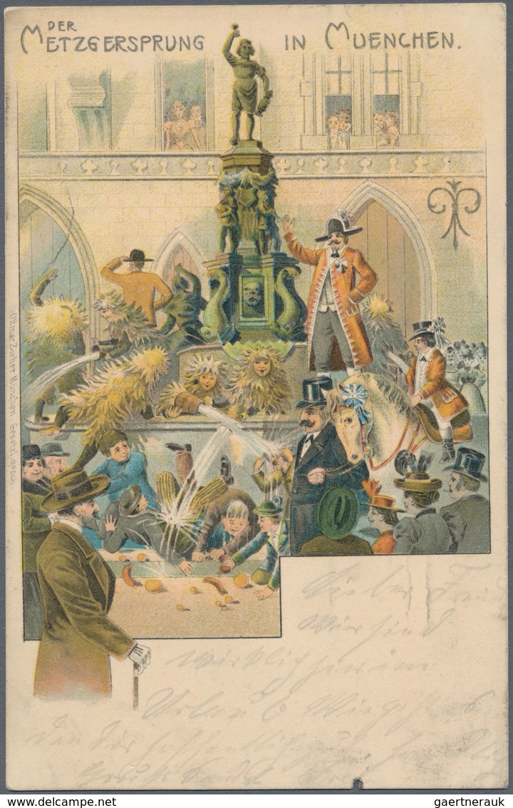 Ansichtskarten: Bayern: 1910 Ca., Seeltene Originalzeichnung "DER METZGERSPRUNG IN MÜNCHEN" Als Vorl - Sonstige & Ohne Zuordnung