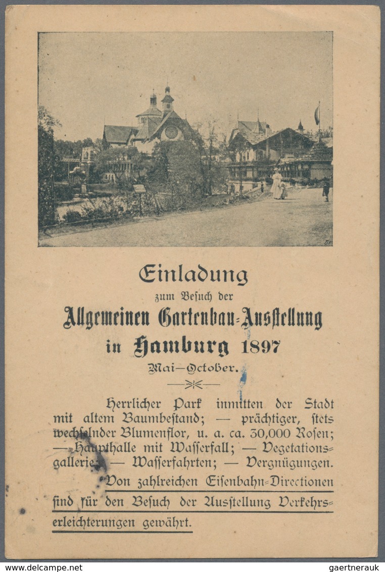 Ansichtskarten: Hamburg: ALLGEMEINE GARTENBAUAUSSTELLUNG 1897, 3 Privatganzsachen Als Einladungskart - Andere & Zonder Classificatie