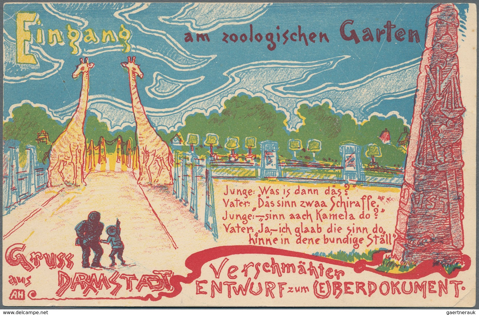 Ansichtskarten: Hessen: DARMSTADT (alte PLZ 6100), Künstlerzeichnung "Verschmähter Entwurf Zum Überd - Sonstige & Ohne Zuordnung