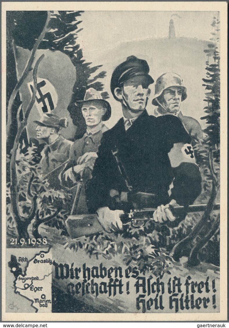 Ansichtskarten: Propaganda: 1938, Anschluss Sudetenland, 5 Großformatige Zum Teil Kolorierte Propaga - Politieke Partijen & Verkiezingen