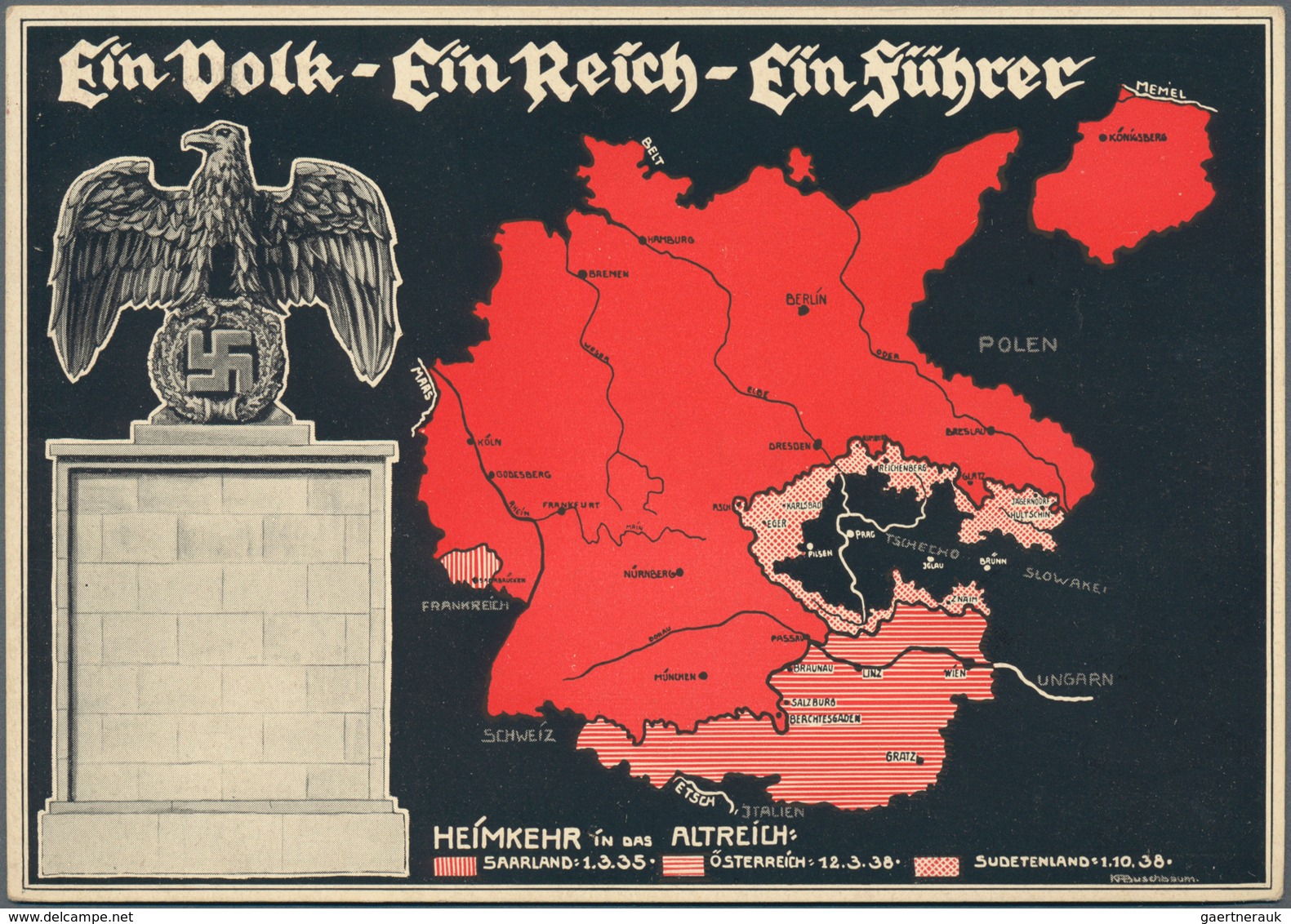 Ansichtskarten: Propaganda: 1938, Anschluss Sudetenland, 5 Großformatige Zum Teil Kolorierte Propaga - Politieke Partijen & Verkiezingen