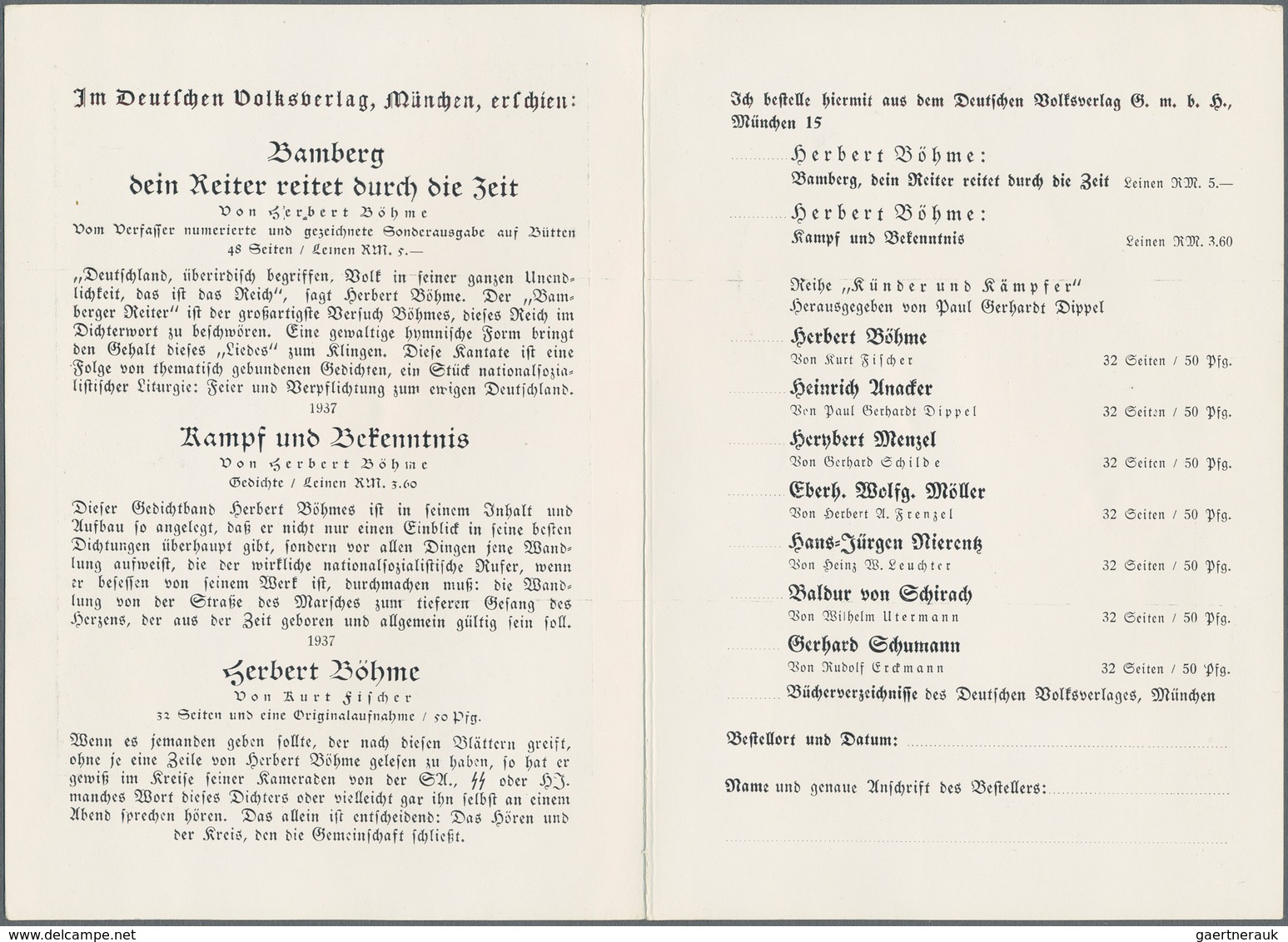 Ansichtskarten: Propaganda: 1939, Herbert BÖHME, NS-Dichter, Autogramm Auf Fotoklappkarte Und Eigenh - Parteien & Wahlen