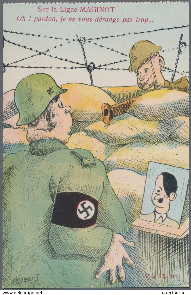 Ansichtskarten: Propaganda: 1939/1940 Ca., FRANKREICH Maginot-Linie, 27 Französische Karikaturen Sig - Political Parties & Elections