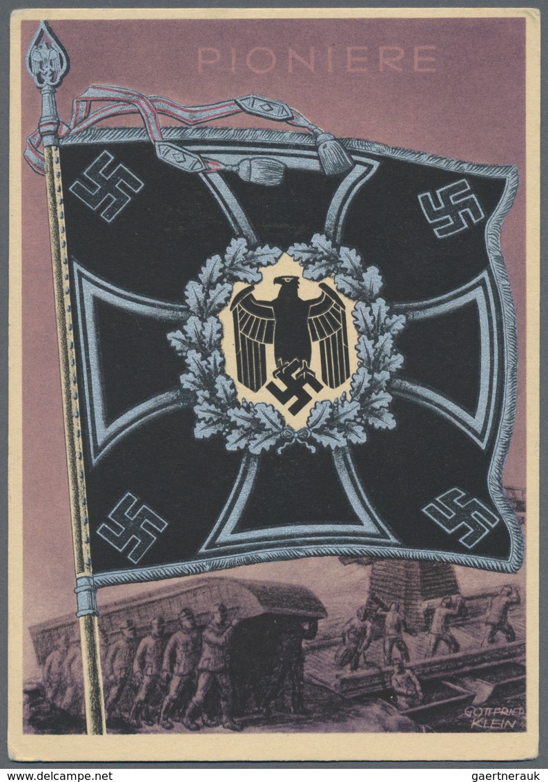 Ansichtskarten: Propaganda: 1941 Ca., 7 Farbige Propagandakarten Aus Der Serie "Die Siegreichen Fahn - Politieke Partijen & Verkiezingen