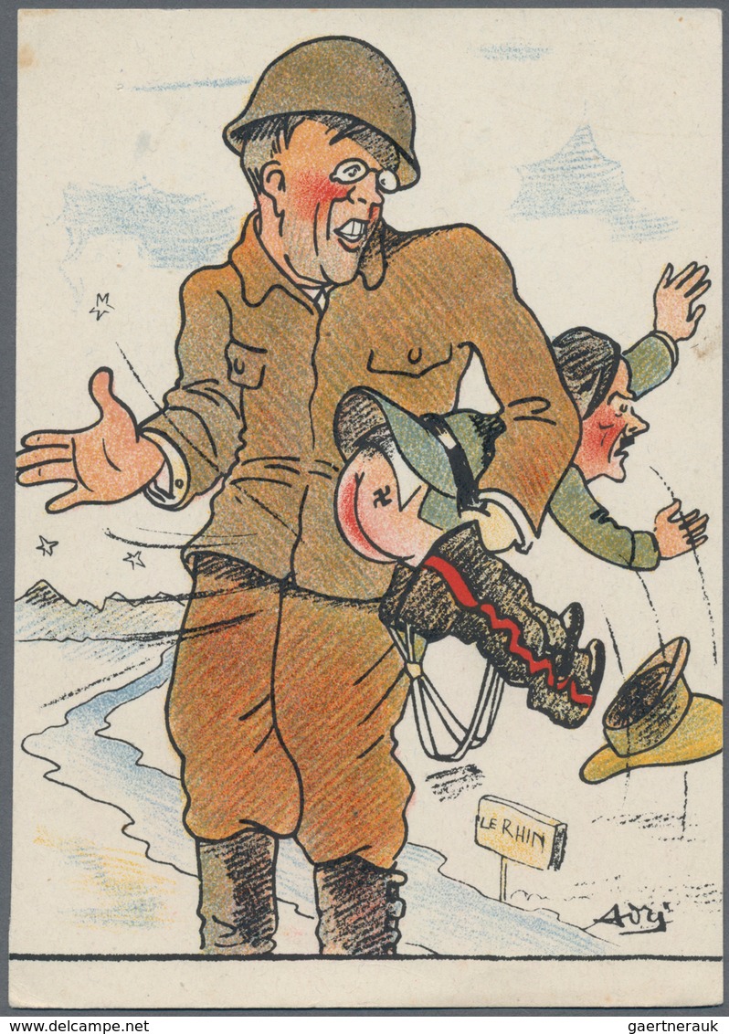 Ansichtskarten: Propaganda: 1945, Anti-NS, 16 Französische Propagandakarten, Bis Auf Eine Alle Ungeb - Politieke Partijen & Verkiezingen