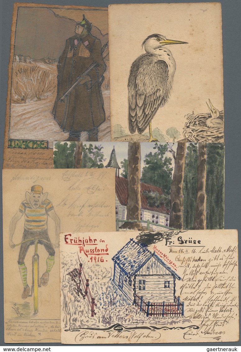 Ansichtskarten: Motive / Thematics: 1899/1935, Partie Von 57 Handgemalten AK, Teils Künstlerisch Seh - Other & Unclassified