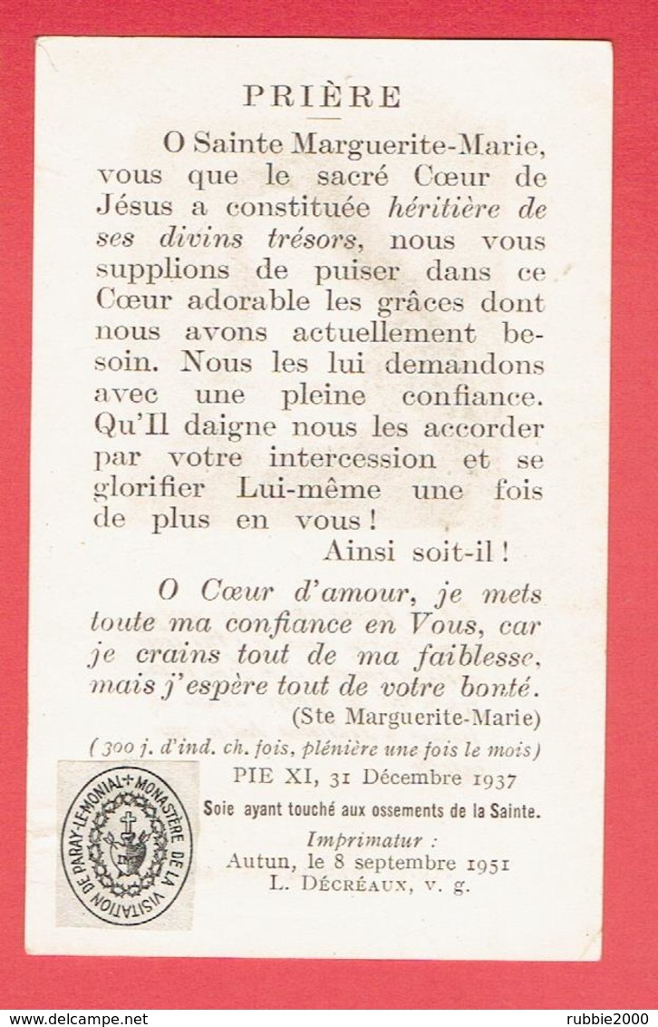 IMAGE PIEUSE RELIQUAIRE RELIQUE DE SOEUR MARGUERITE MARIE SOIE AYANT TOUCHE AUX OSSEMENTS DE LA SAINTE - Religion & Esotérisme