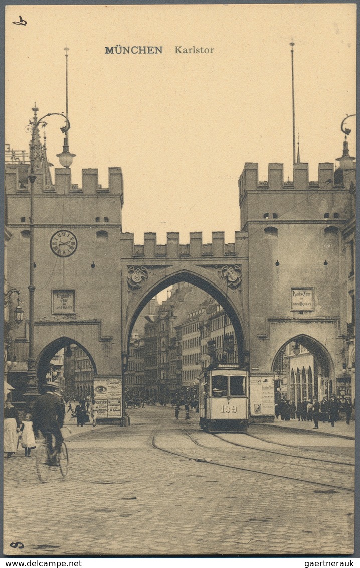 Ansichtskarten: Bayern: MÜNCHEN STRASSENBAHN Am Karlstor, Knapp 200 Historische Ansichtskarten Mit D - Other & Unclassified