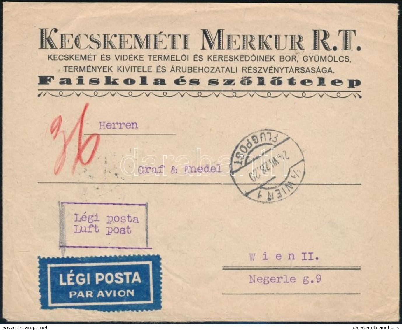 1924 Köznapi Légi Levél 3 X 16f Bérmentesítéssel 'SZEGED-BUDAPEST' Mozgóposta Bélyegzéssel Bécsbe Küldve, A Köznapi Légi - Andere & Zonder Classificatie