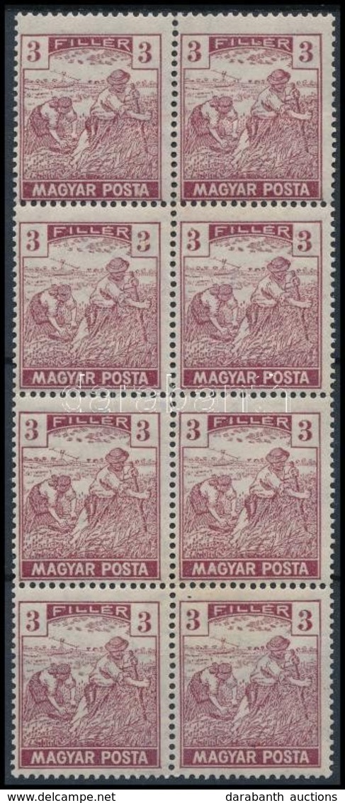 ** 1919 Magyar Posta 3f Elfogazott Nyolcastömb (10.400++) - Andere & Zonder Classificatie