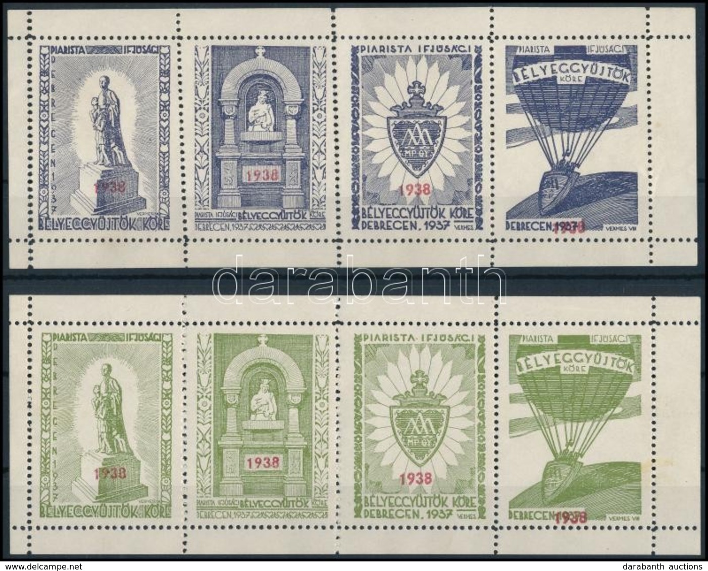 ** (*) 1938 Debreceni Piarista Felülnyomott Emlékívek 7ab Gumi Nélkül + 7ac Postatiszta - Andere & Zonder Classificatie