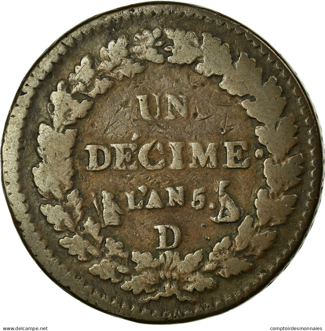 Monnaie, France, Dupré, Decime, 1796, Lyon, B+, Bronze, Gadoury:187, KM:645.5 - D. 10 Centimes