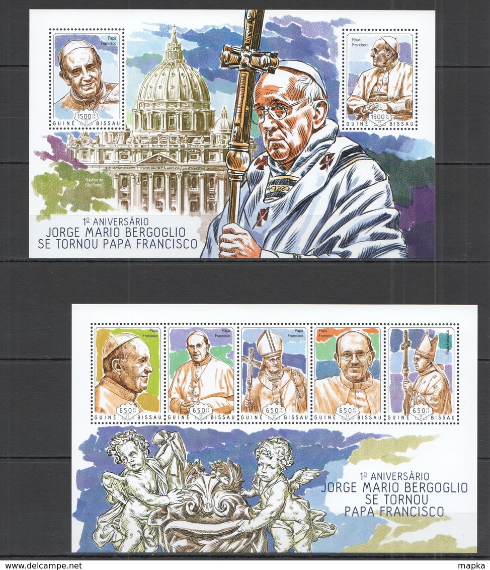 ST1177 2014 GUINE GUINEA-BISSAU 1TH ANNIVERARY BERGOGLIO BECAME POPE FRANCIS KB+BL MNH - Popes