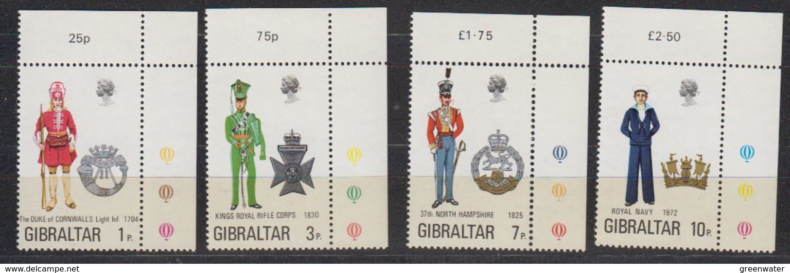 Gibraltar 1972 Uniforms 4v (corners)** Mnh (42901A) - Gibraltar