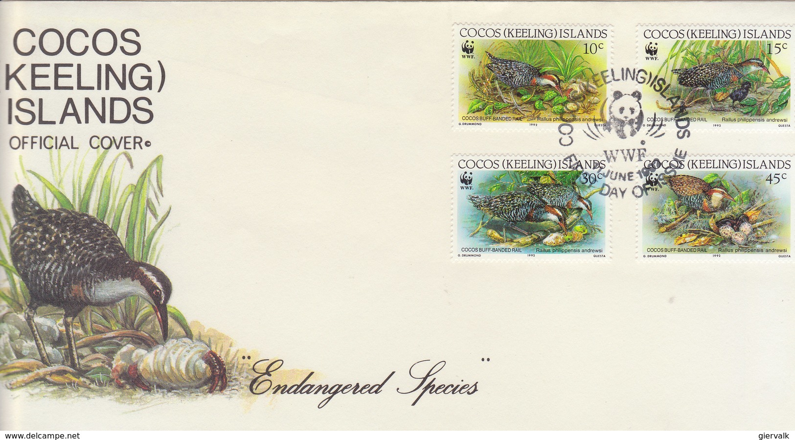 COCOS(KEELING ISLAND) 1992 WWF FDC  With RAIL.Local Issue. - FDC