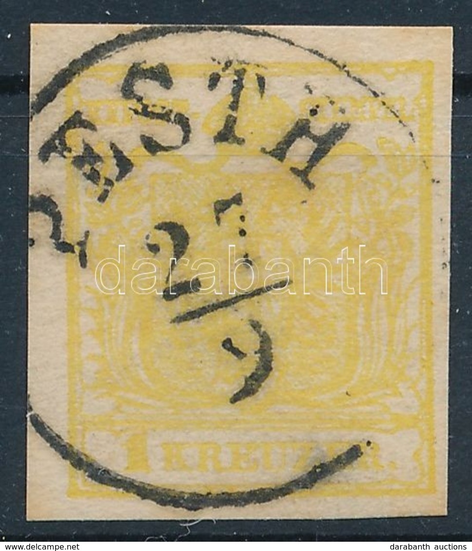 O 1850 1kr Citromsárga MP III 'PESTH' Certificate: Strakosch - Otros & Sin Clasificación