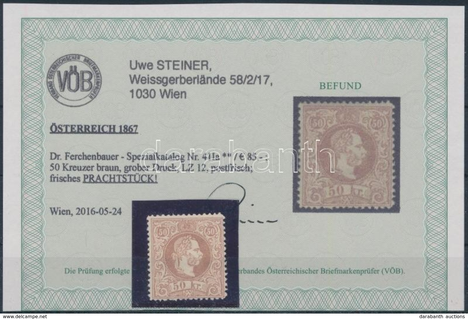 ** 1867 50kr Barna Certificate: Steiner - Andere & Zonder Classificatie