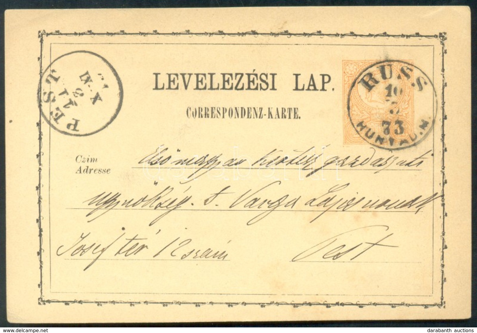 1873 Díjjegyes Levelezőlap / PS-card 'RUSS HUNYAD M.' - 'PEST' - Autres & Non Classés