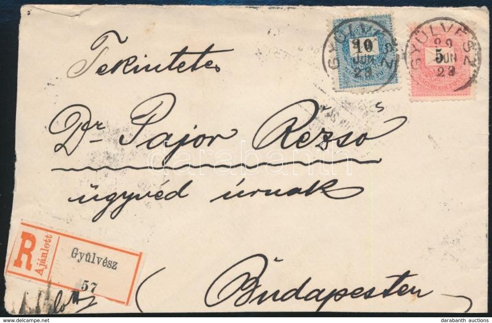 1899 Ajánlott Levél 5kr + 10kr Bérmentesítéssel 'GYÜLVÉSZ' - 'BUDAPEST / FŐPOSTA' (szétnyitva) - Andere & Zonder Classificatie