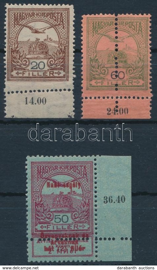 ** 1913-1914 Turul ívszéli 20f és 60f + Hadisegély (I.) ívsarki 50f Elfogazásokkal - Andere & Zonder Classificatie