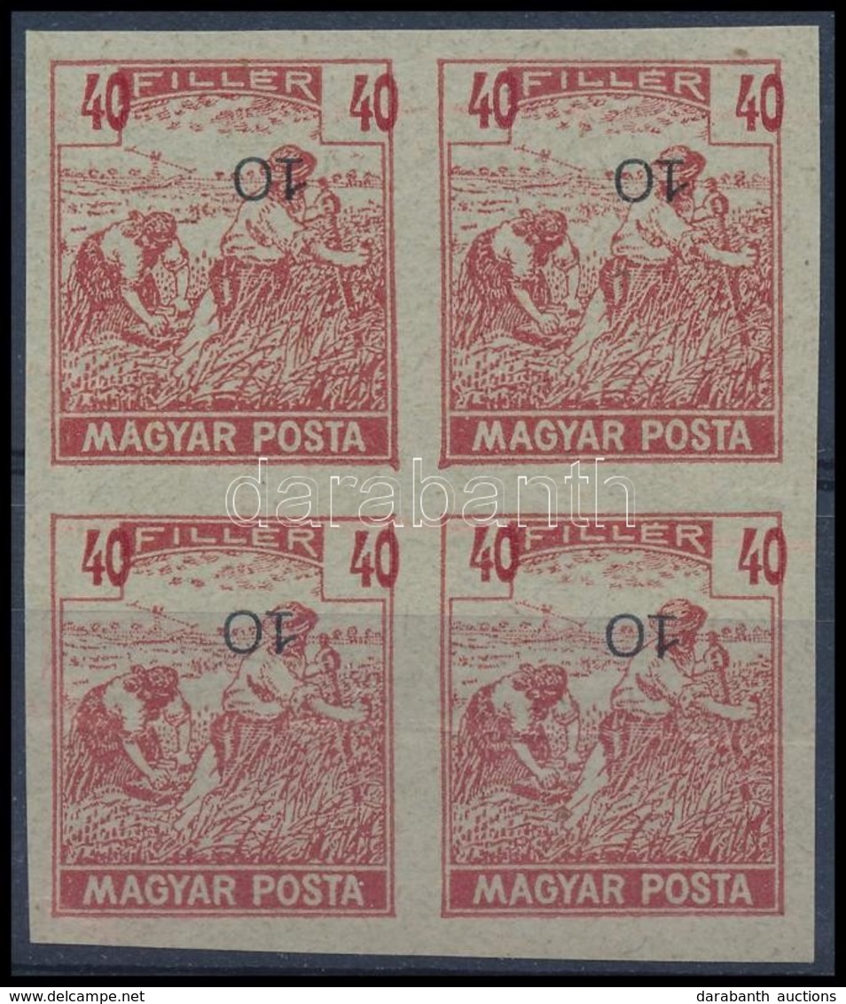 (*) 1919 Magyar Posta 40f Kármin, Vágott Próbanyomat Elcsúszott értékszámmal Négyestömbben, Vastagabb Enyvezetlen Vízjel - Andere & Zonder Classificatie