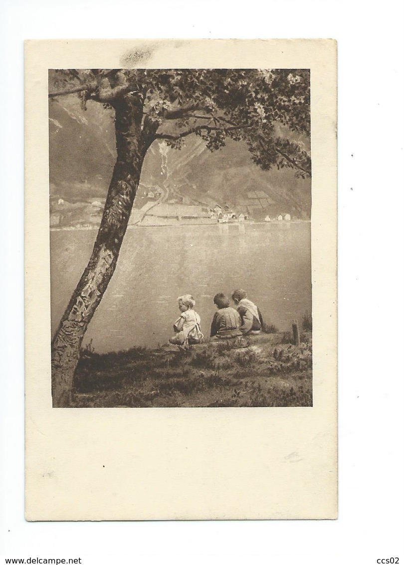 Trois Enfants Au Bord Du Lac 1920 - Children And Family Groups