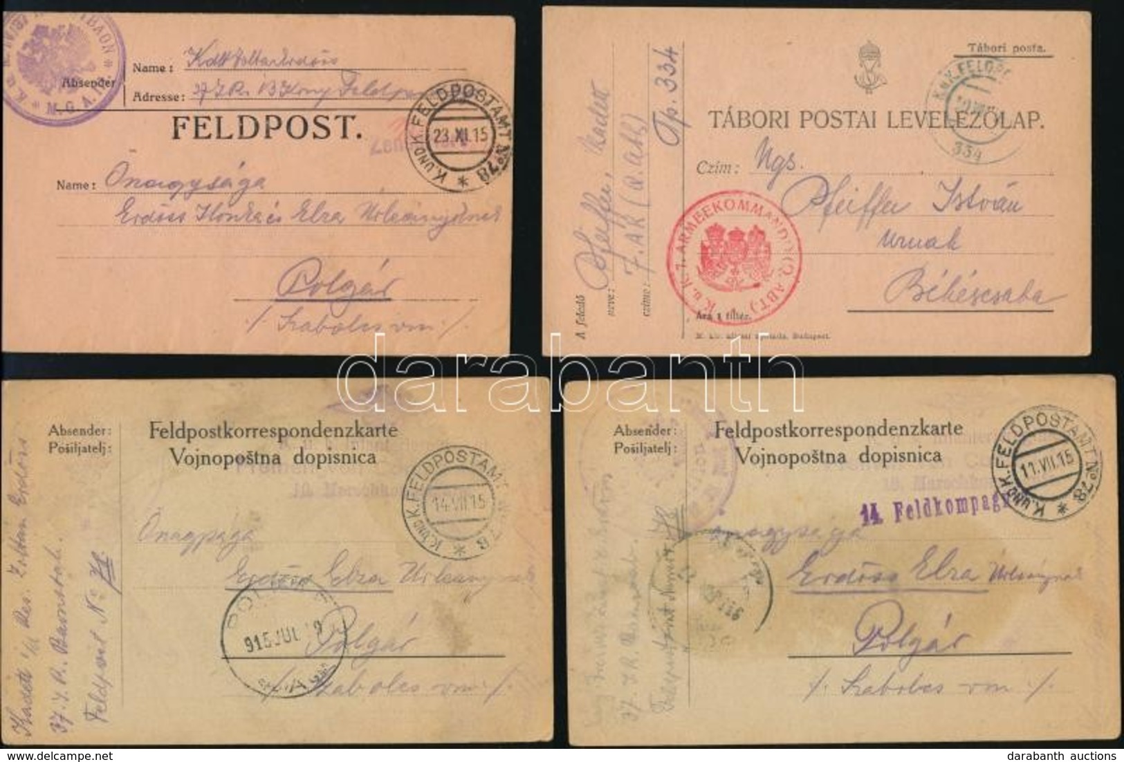 1915 I. Világháborús Tábori Posta: 2 Db Kétnyelvű, 1 Db Feldpost, 1 Db Magyar T.p. - Andere & Zonder Classificatie