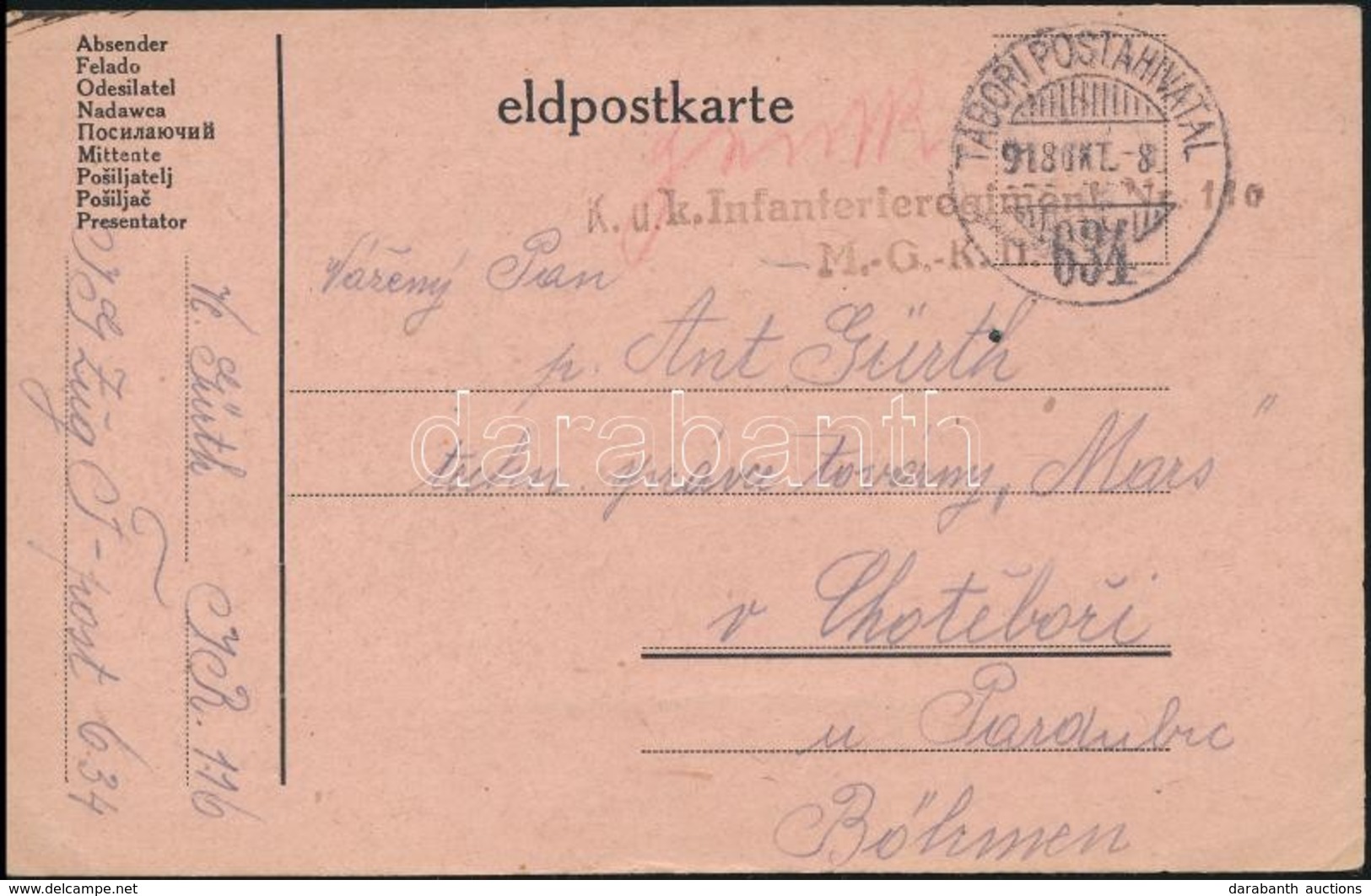 1918 Tábori Posta Levelezőlap / Field Postcard 'K.u.k. Infanterieregiment Nr. 110 M.G.K.II' + 'TP 634' - Andere & Zonder Classificatie