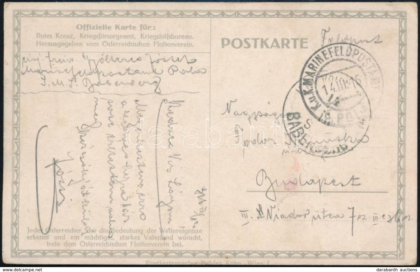1916 Képeslap / Postcard 'K.u.k. KRIEGSMARINE S.M.S. BABENBERG' - Other & Unclassified