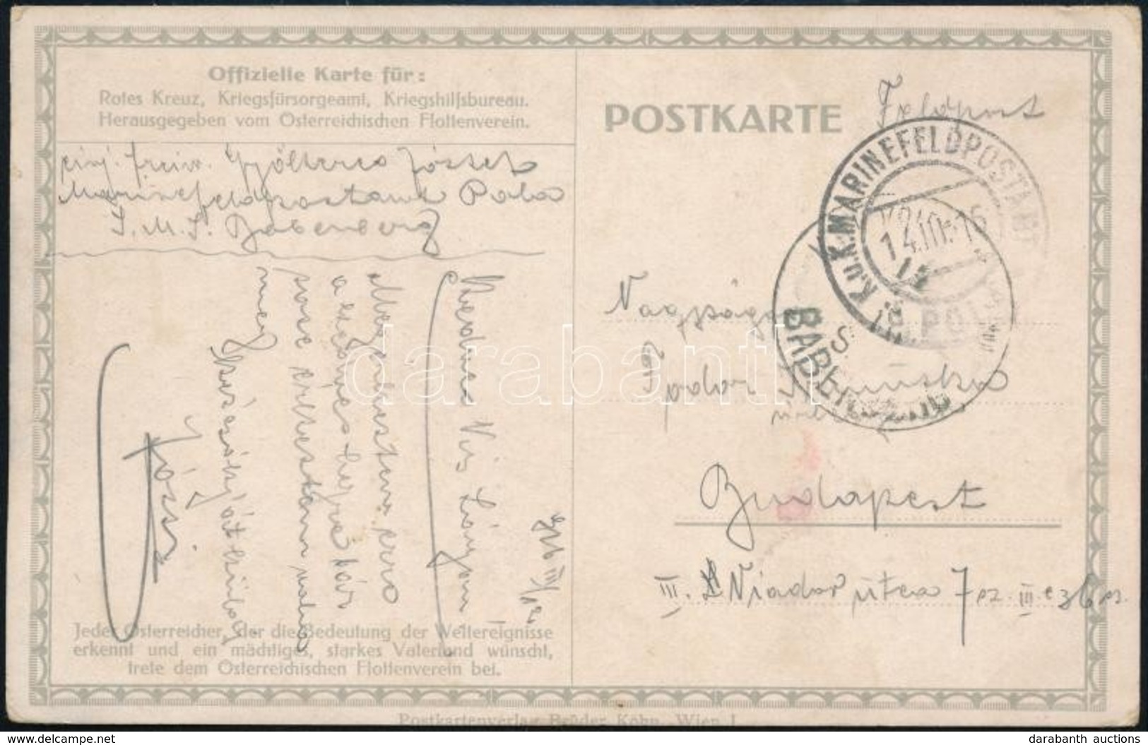 1916 Képeslap / Postcard 'K.u.k. KRIEGSMARINE S.M.S. BABENBERG' - Andere & Zonder Classificatie