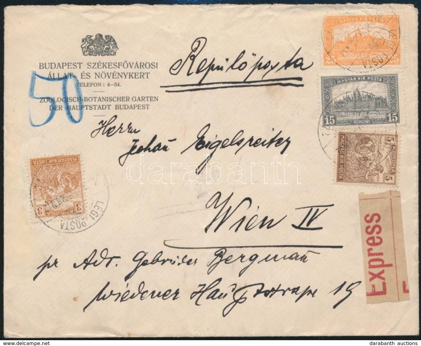 1922 Expressz Légi Levél Bécsbe / Express Airmail Cover To Vienna - Other & Unclassified