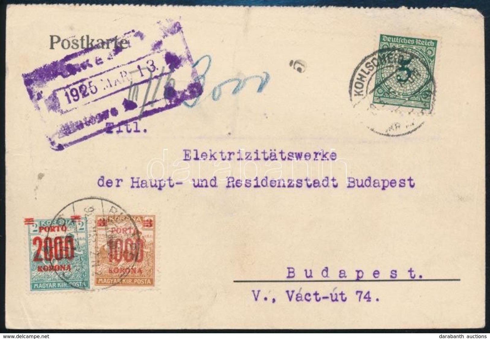 1925 Levél Németországból Céglyukasztásos Bélyeggel Budapestre, Portózva - Other & Unclassified