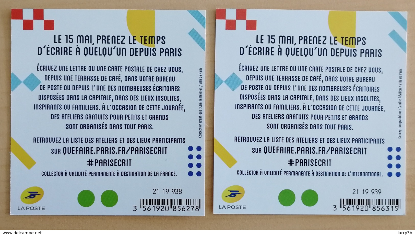 2 COLLECTORS 15 MAI 2019 1ERE JOURNEE DEDIEE A L'ECRITURE MANUSCRITE - MTAM-2019-2 - LETTRE VERTE + INTERNATINAL - NEUFS - Collectors