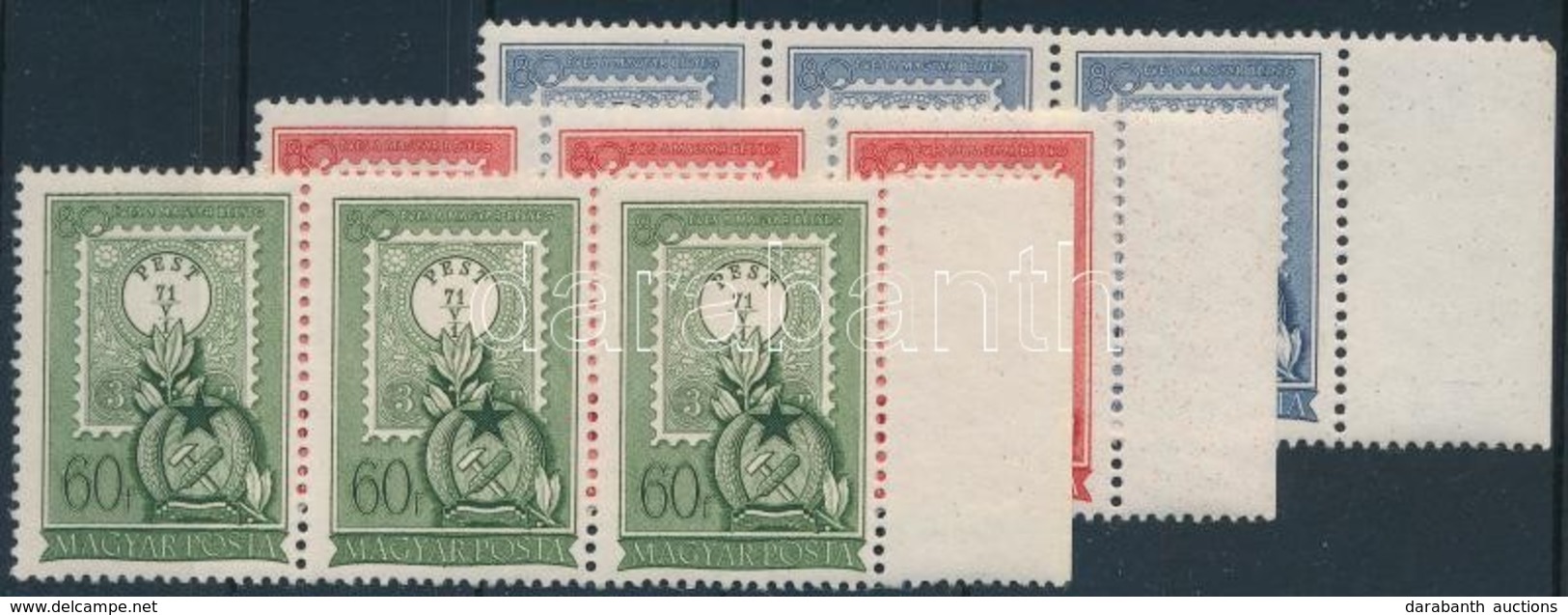 ** 1951 80 éves A Magyar Bélyeg Sor ívszéli 3-as Csíkokban - Andere & Zonder Classificatie