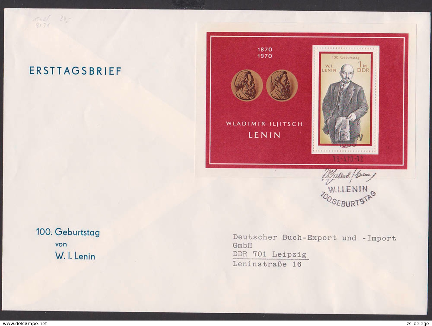 Wladimir Iljitsch Lenin FDC DDR Block 31, 100. Geburtstag, SoSt. Berlin, Gründer Der Sowjetunion - Andere & Zonder Classificatie