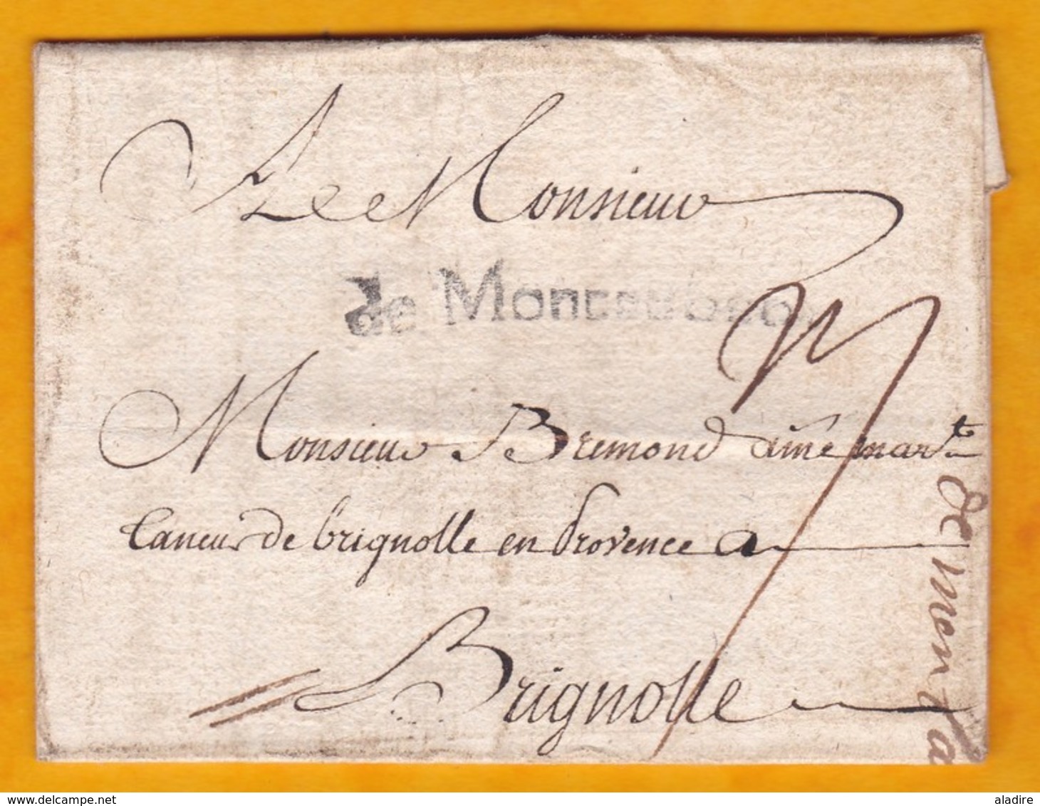 1746 - Marque Postale DE MONTAUBAN, Tarn & Garonne Sur Lettre Avec Correspondance Vers Brignolle/Brignoles, Var - 1701-1800: Precursors XVIII