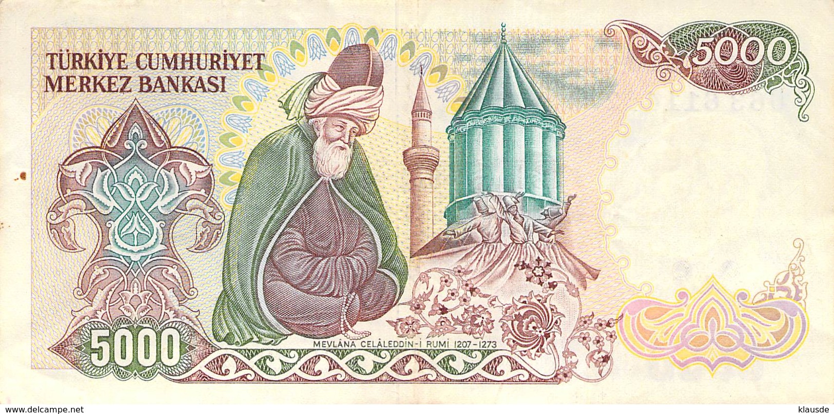 5000 Türk Lira Banknote Türkei VF/F (III) 1970 - Turkije