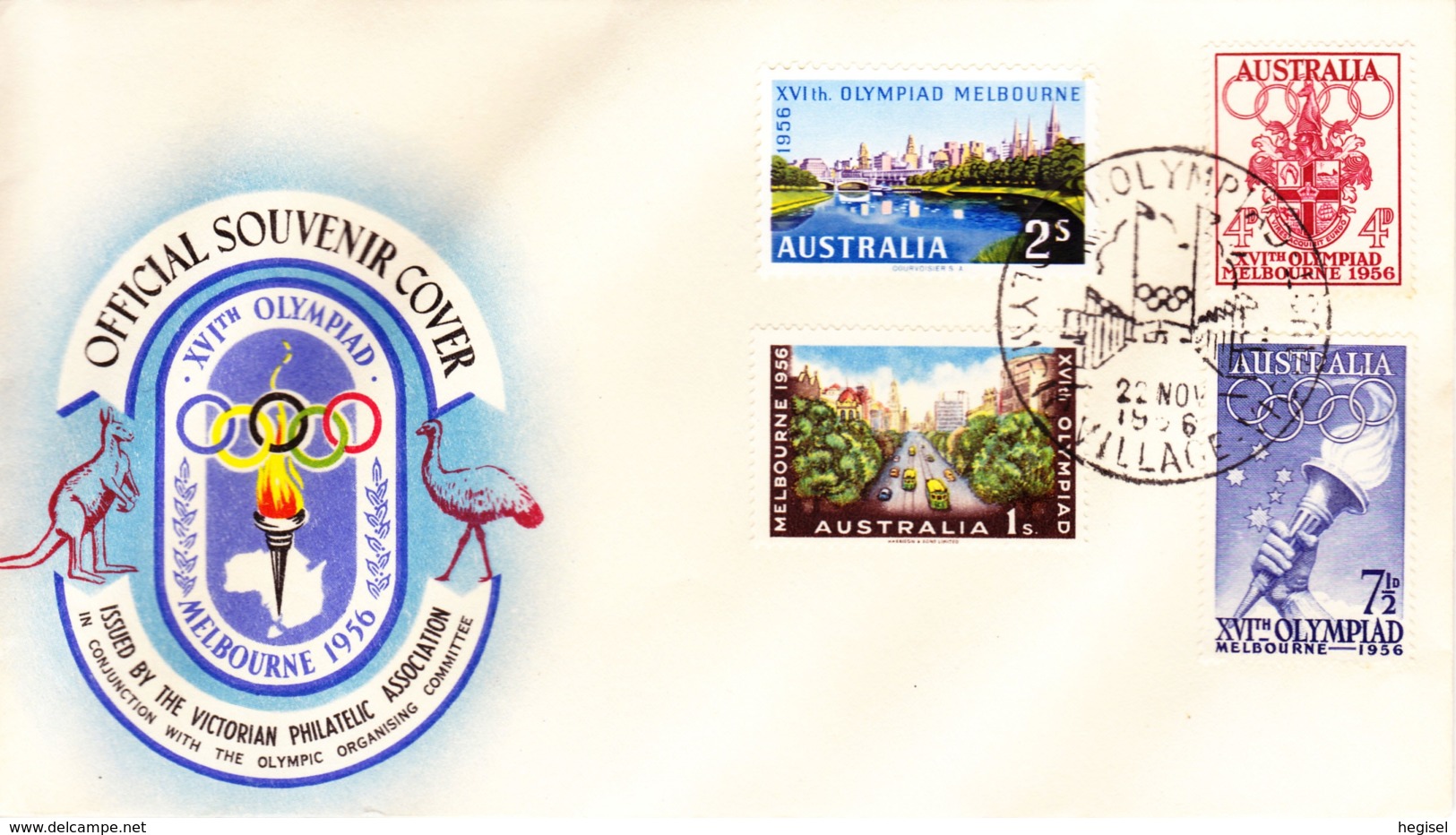 1956, Australien, "Official Souvenir Cover - XVI. Olympiade", SST. Olympic Village - Sommer 1956: Melbourne