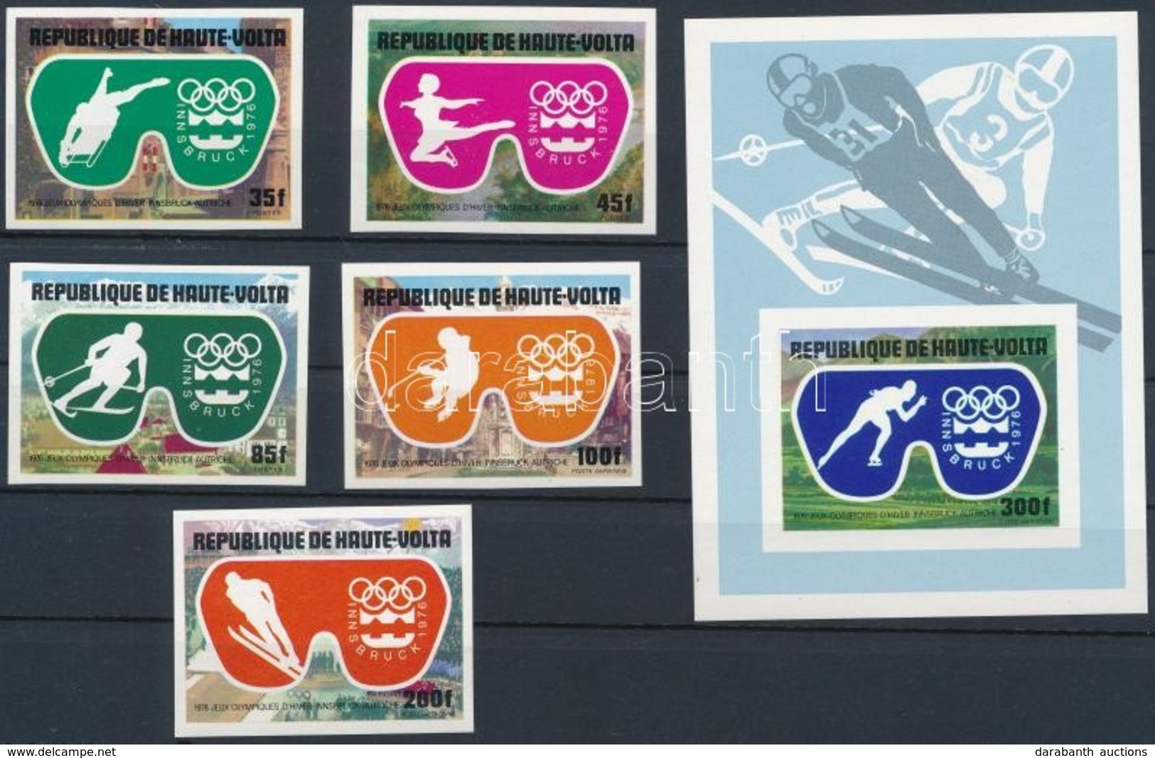 ** 1975 Téli Olimpia, Innsbruck Vágott Sor Mi 603-607 + Vágott Blokk 39 - Andere & Zonder Classificatie