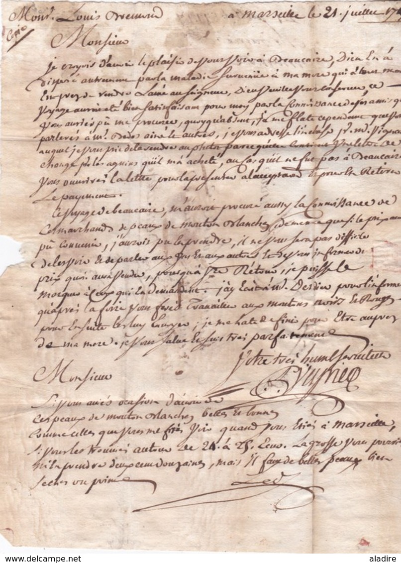 1747 - Lettre Avec Correspondance De Marseille, Bouches Du Rhône  Vers Beaucaire, Gard - Règne De Louis XV - 1701-1800: Precursors XVIII