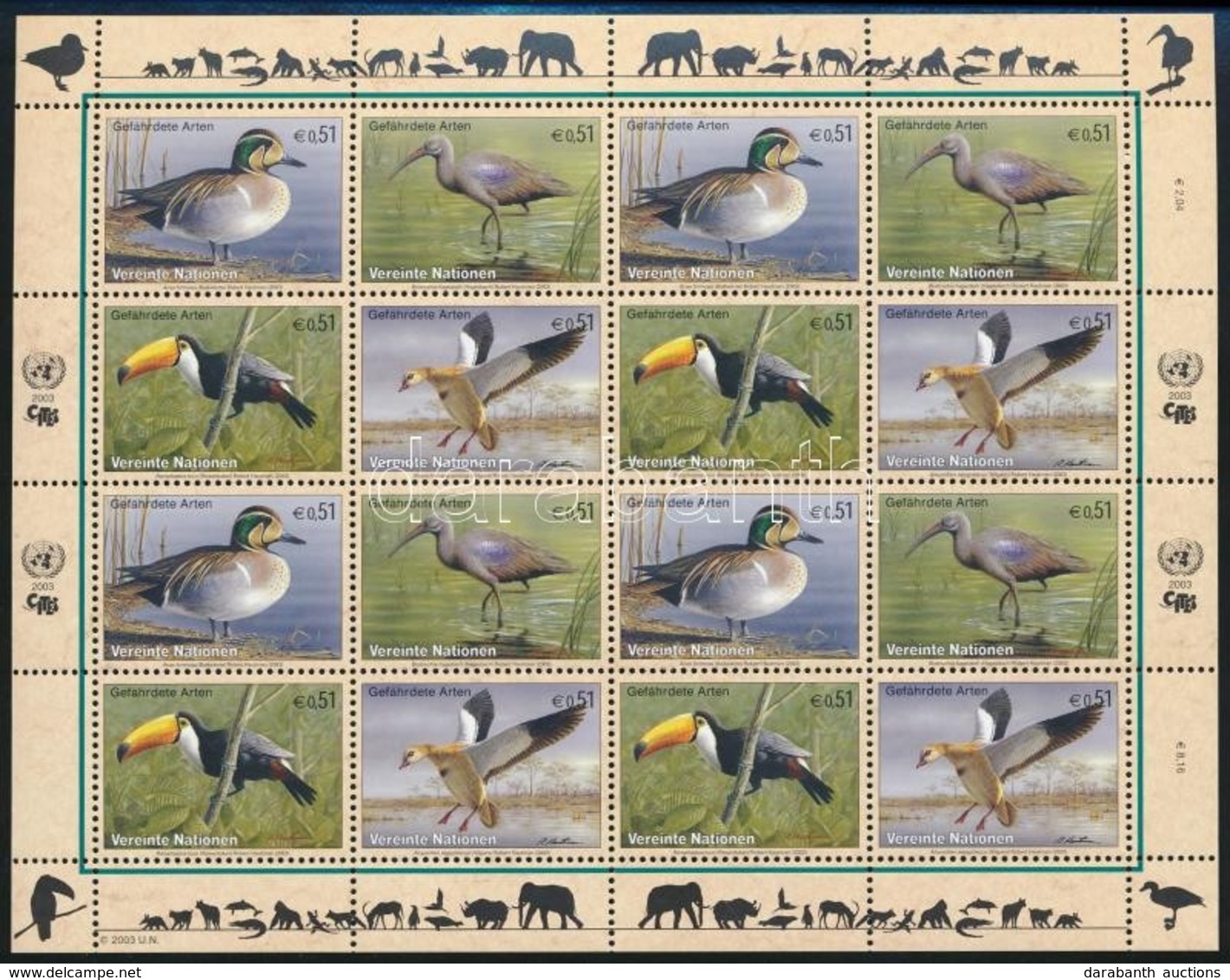 ** 2003 Veszélyeztetett állatok Kisív,
Endangered Species Minisheet
Mi 389-392 - Andere & Zonder Classificatie