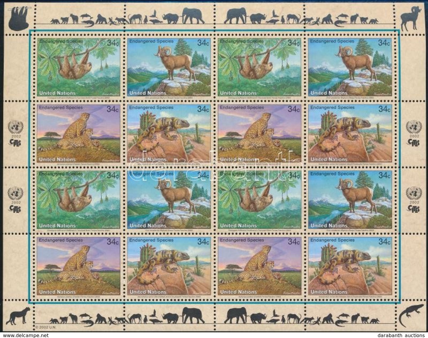 ** 2002 Veszélyeztetett állatok Kisív,
Endangered Species Minisheet
Mi 890-893 - Andere & Zonder Classificatie