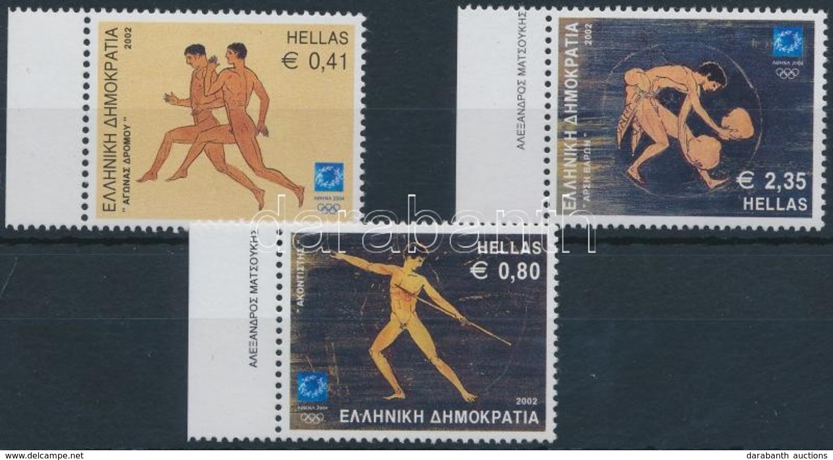 ** 2002 Nyári Olimpia, Athén (III.) ívszéli Sor 3 értéke Mi 2104, 2106, 2108 - Altri & Non Classificati